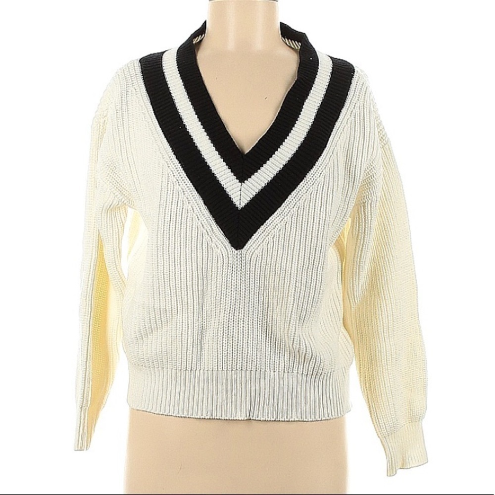 Code x mode v neck striped varsity ribbed pretty crop school sweater pullover md